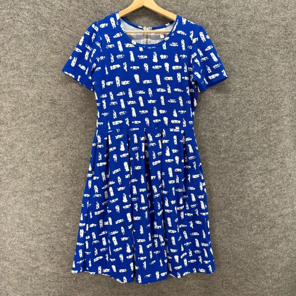 LulaRoe Dress Women XL Blue Geometric Sheath Midi Zipper Short Sleeve Casual - Picture 1 of 7
